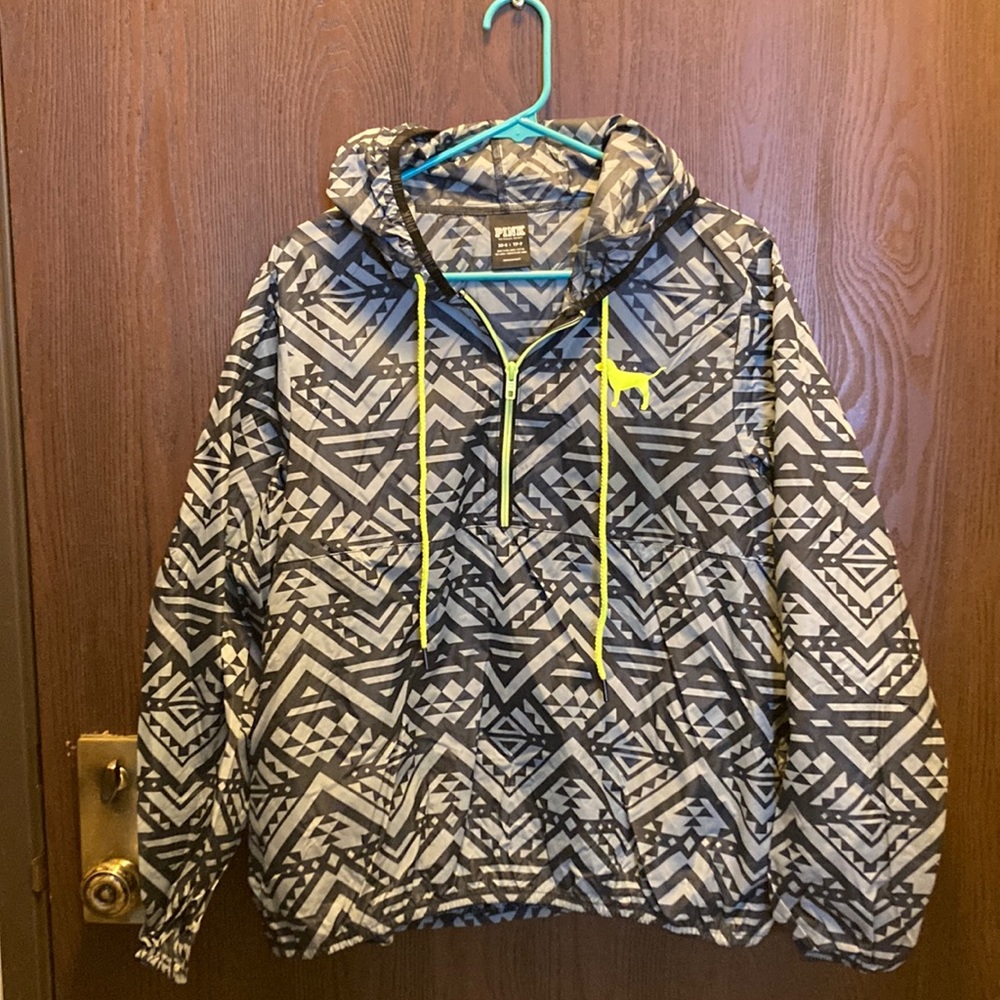XS Pink windbreaker black gray with yellow neon logo